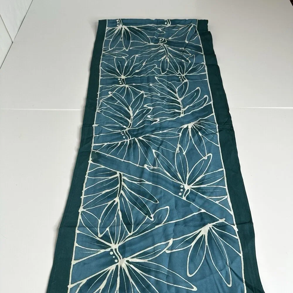 Feedora Hawaii Rectangle Scarf Teal Batik Bamboo Tropical Leaf Print 14
